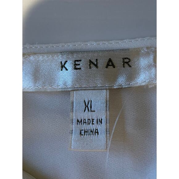 Kenar Cream Blouse NWT Contrast Trim Pockets Long Sleeves Split Neck Sz XL - Picture 2 of 11